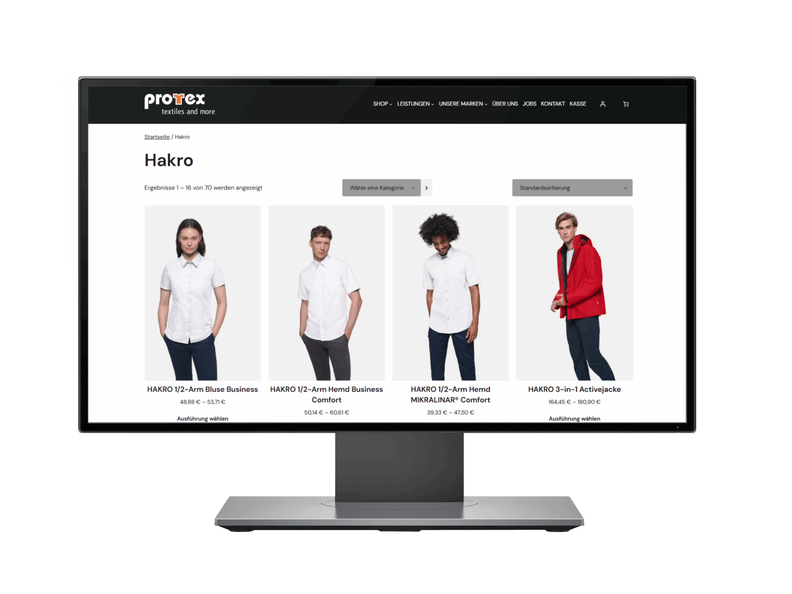 Produktübersicht eines individuellen PTM Protex Mitarbeitershops